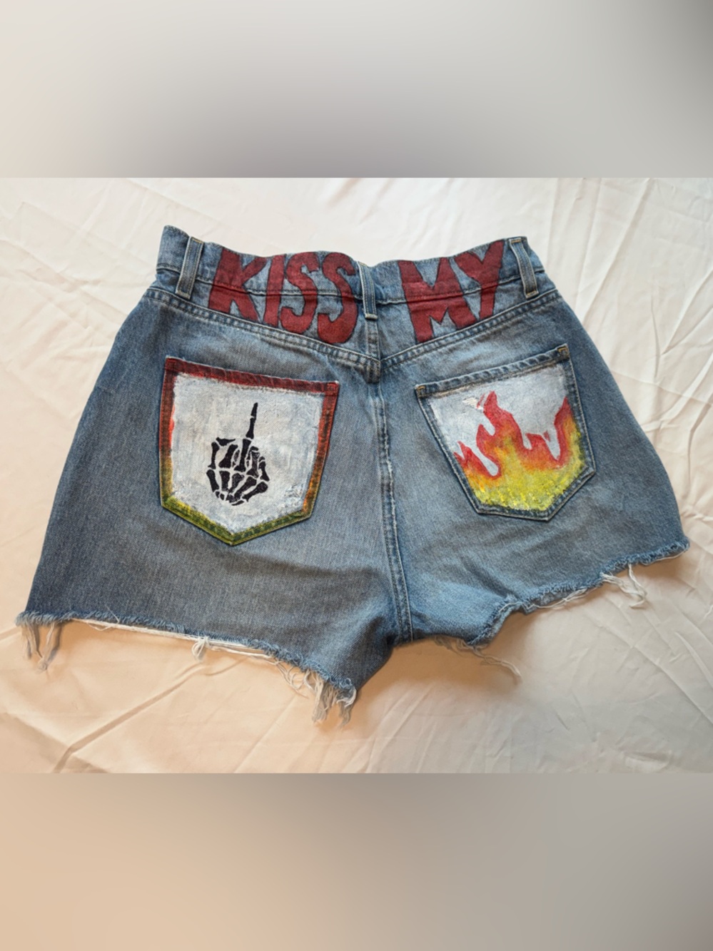 Fashion Nova Custom Painted Blue Denim Shorts